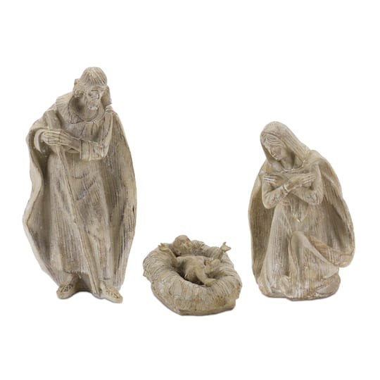 Whitewashed Holy Family Nativity Figurines Set